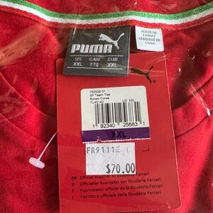 Puma Red Tee. Ferrari, Shell, IPS above Mission Monnim